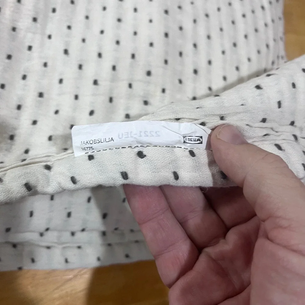 IKEA Jakobslilja Bedspread White Black Dash Crinkle Gauze 84x92 Scandi Boho King